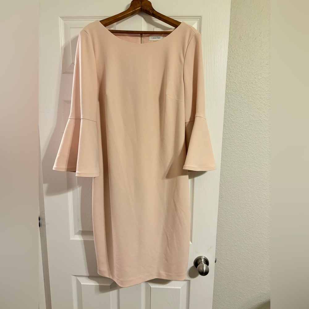 Calvin Klein Pastel pink bell sleeve dress, Size 14